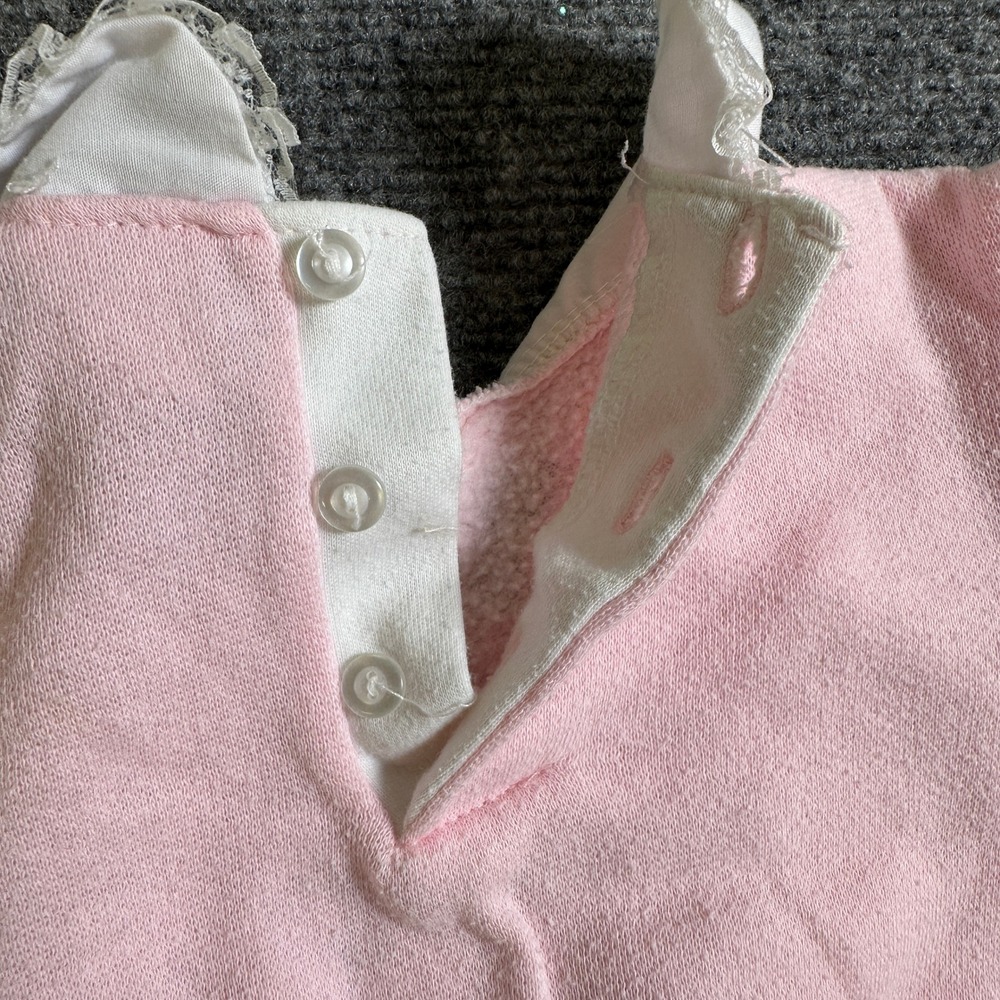 Doe-Spun Vintage Pink Lamb Patchwork Sweatshirt Lace Collar 12 Months - Picture 4 of 10